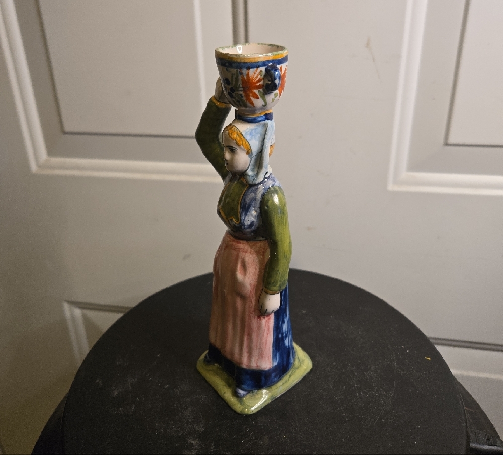 Vintage Henriot Quimper Ceramic Candlestick France Pottery French Woman - Picture 2 of 11